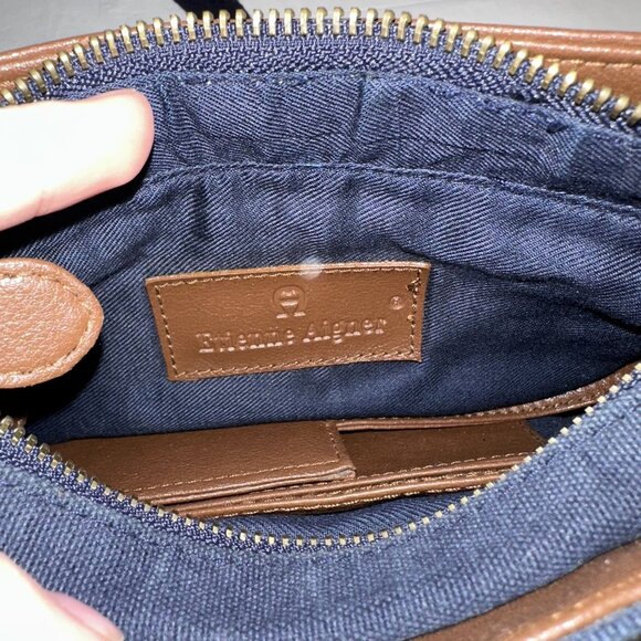 Etienne Aigner Navy Blue Canvas Crossbody Purse With Brown Leather Trim - Picture 4 of 5